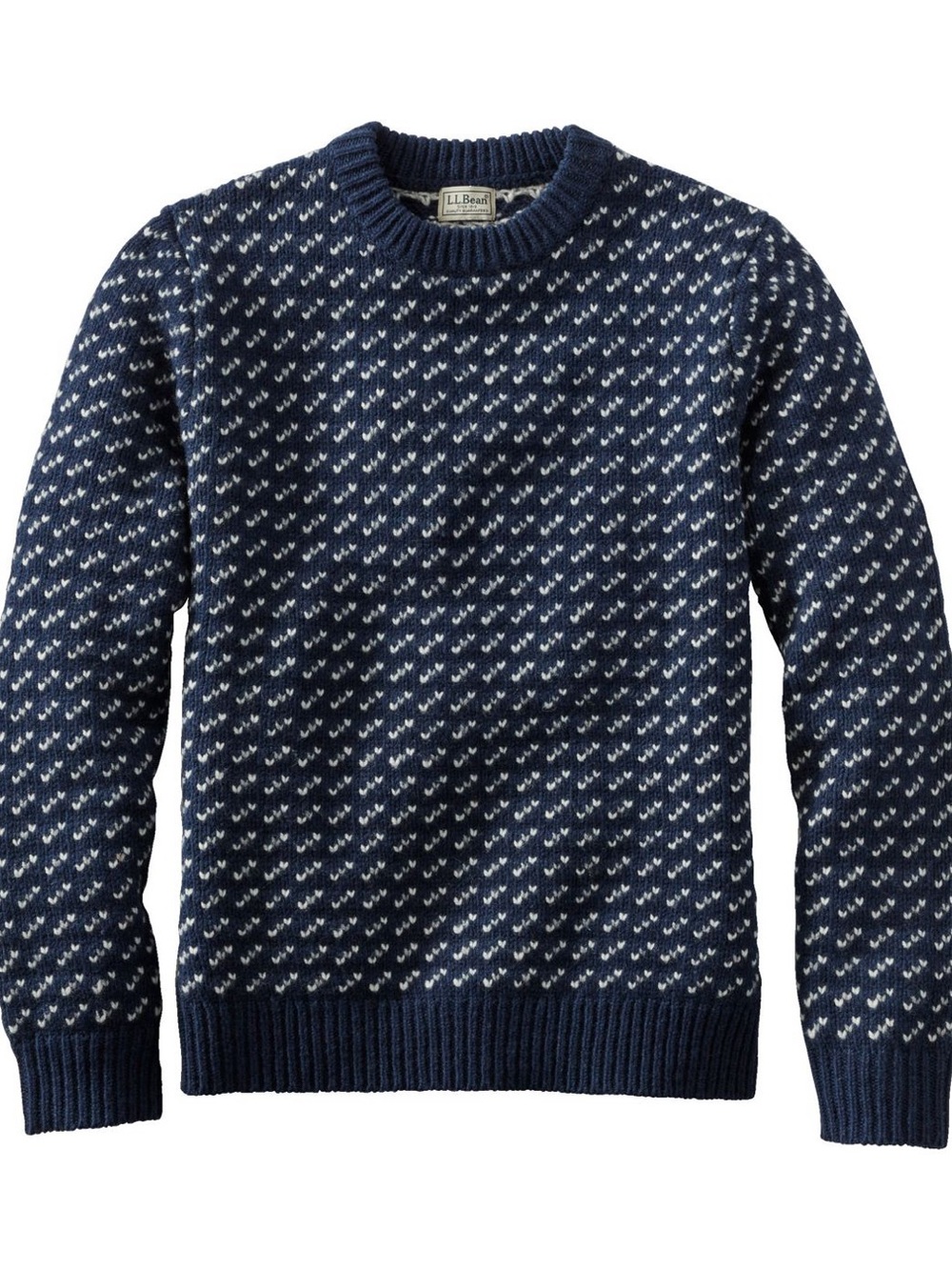 L.L. Bean Navy and White Fair Isle Crewneck Sweater